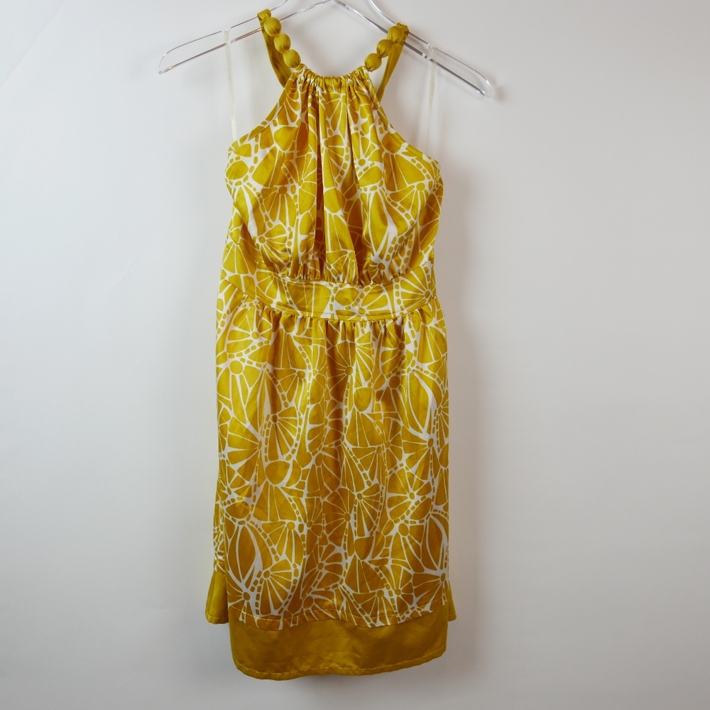 Flouncy Yellow Floral Print Halter Dress Size 4-6